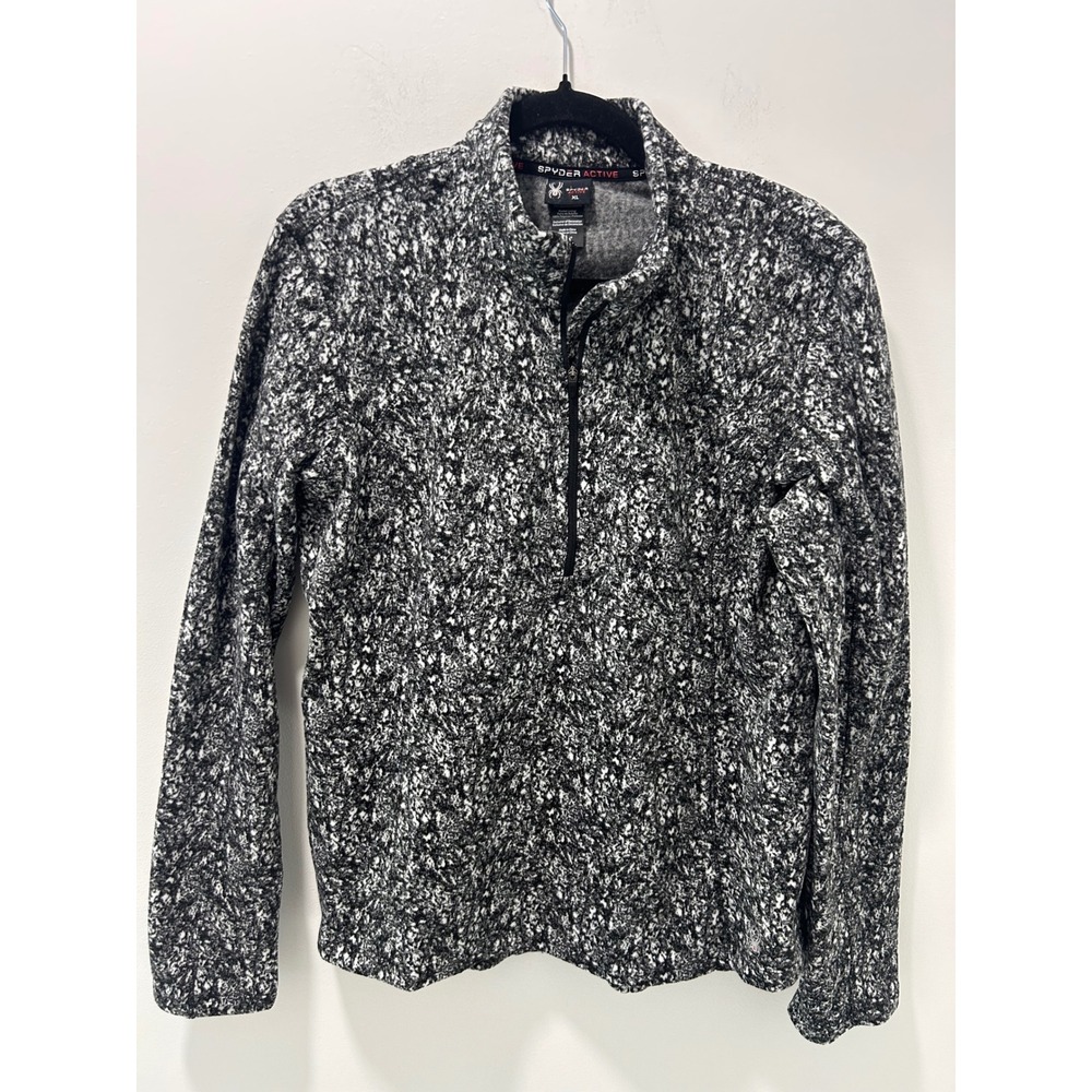 Spyder Active Womens XL Quarter Zip Pullover Black White Marbled Fleece SP177U